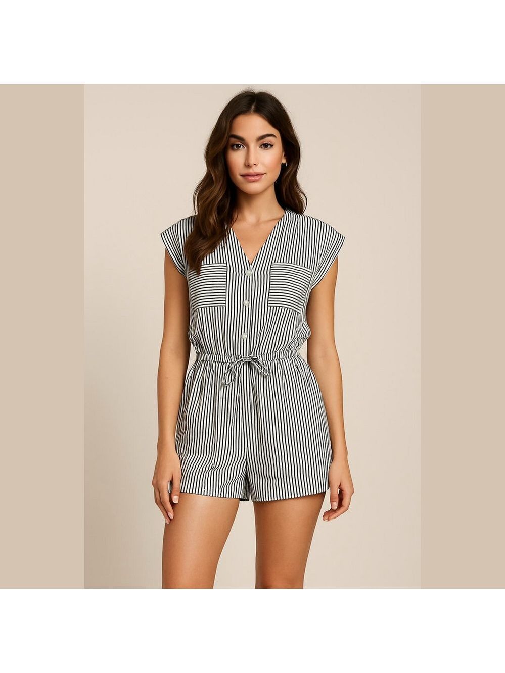 Michael Stars Talula Romper in Black and White Stripe